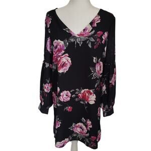 Everly Floral Shift Dress Sz M Black Whimsigoth Coquette Y2K Cottage Romantic
